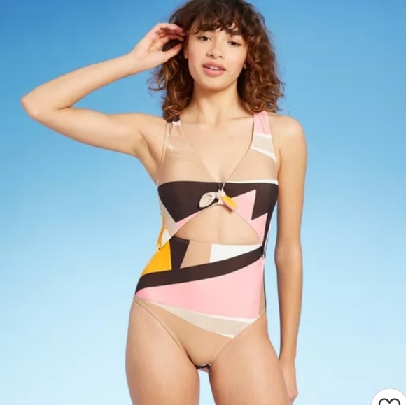 SEA ANGEL Plunge Peek-A-Boo Color Block Cut-Out 1 Piece Swimsuit Size M - Picture 3 of 8